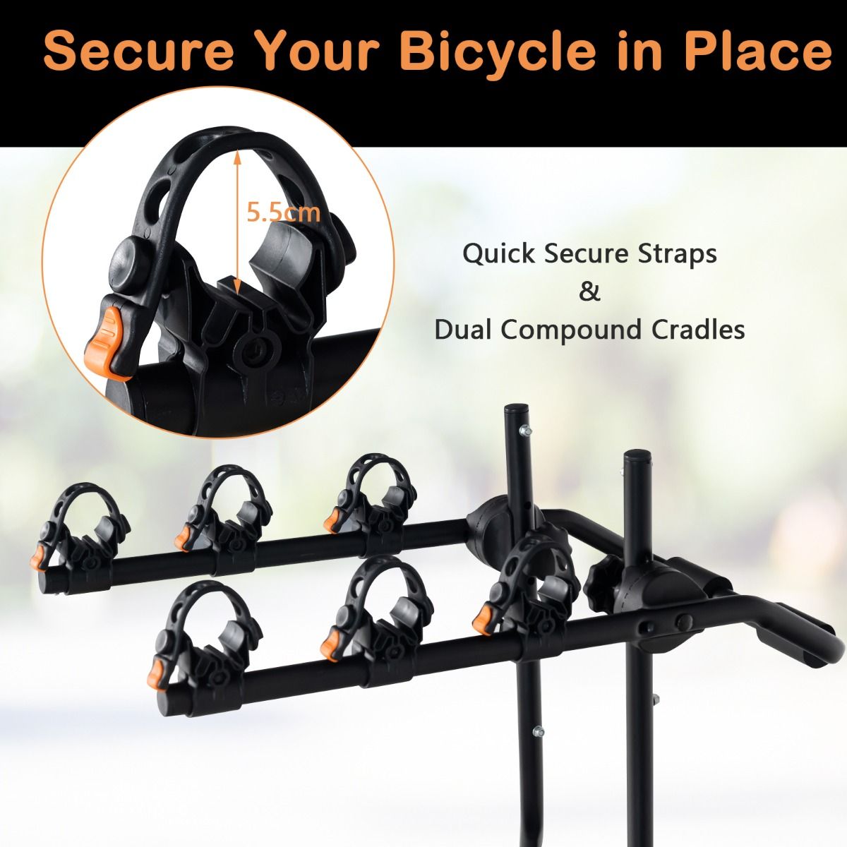 Coast Trunk Bike Carrier for 3 Bikes - Porte-vélos réglable sur le hayon 71 x 33 x 63 cm - Noir - Capacité de charge 45 kg