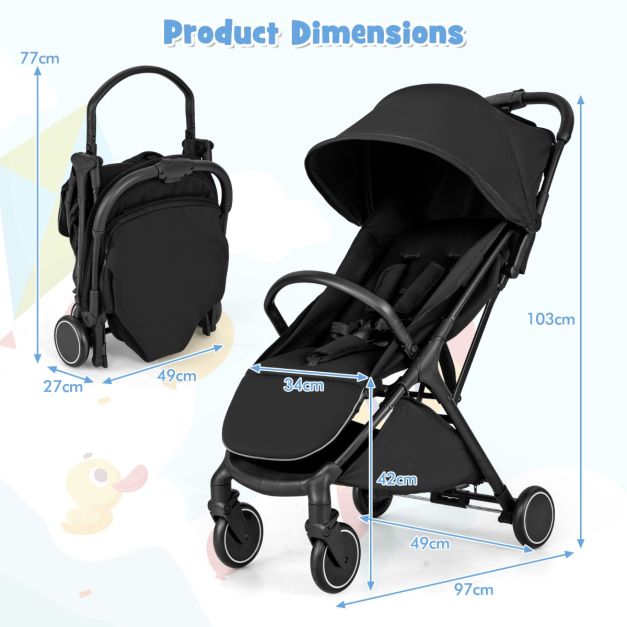 Coast Lightweight Stroller 97x49x103 cm - Black - Compact et pliable d'une seule main - Poussette de voyage pour tout-petits
