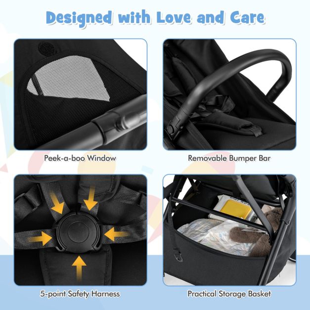 Coast Lightweight Stroller 97x49x103 cm - Black - Compact et pliable d'une seule main - Poussette de voyage pour tout-petits