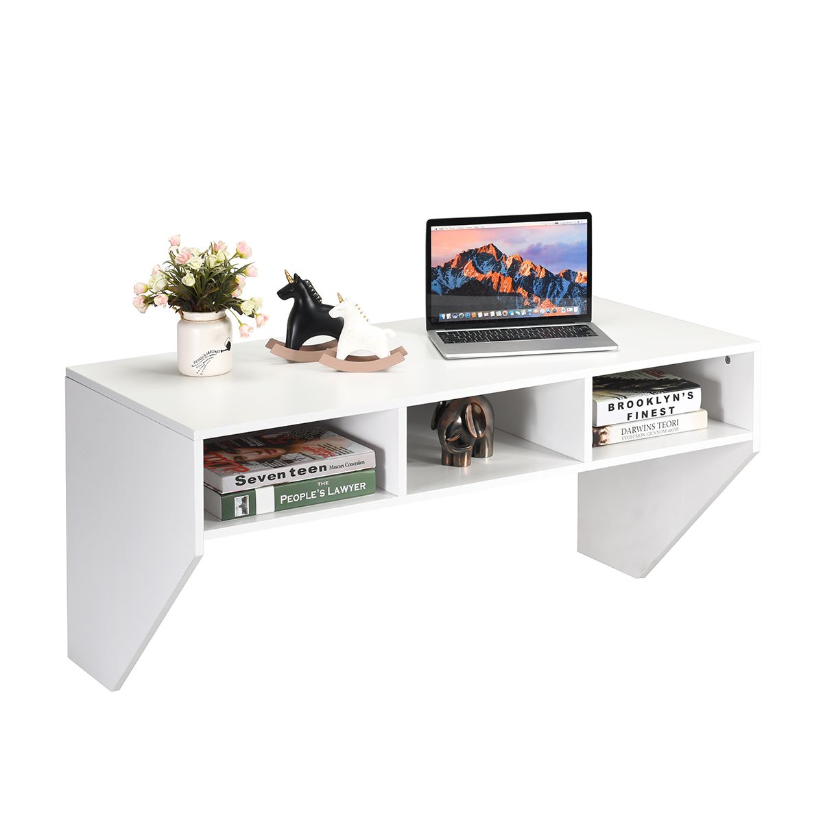 Bureau d'ordinateur Coast pour fixation murale - 3 compartiments ouverts - capacité de charge de 20 kg - 108 x 53 x 52 cm - blanc