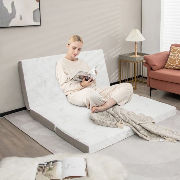 Matelas pliable Coast en mousse à mémoire de forme au gel frais avec housse en bambou et bordures en tissu maillé