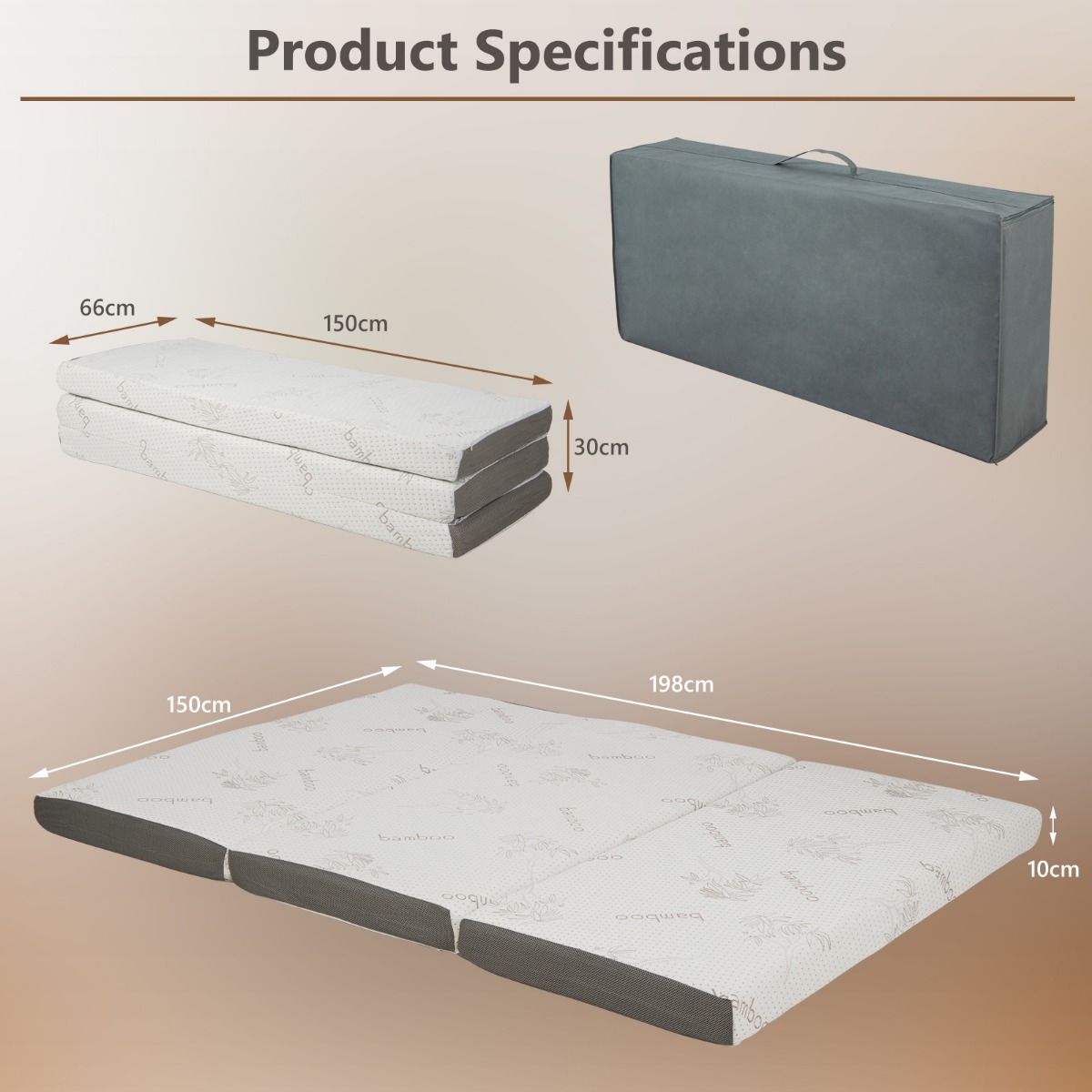 Matelas pliable Coast en mousse à mémoire de forme au gel frais avec housse en bambou et bordures en tissu maillé