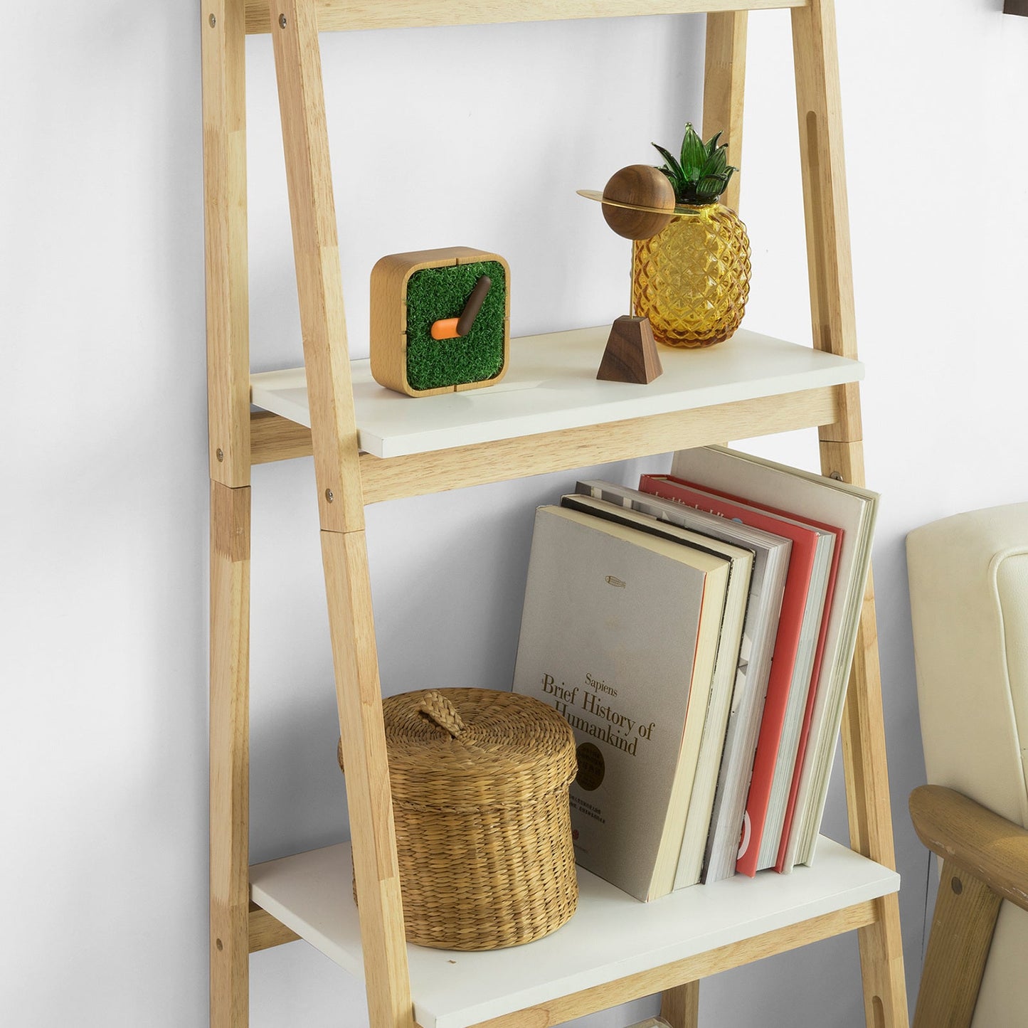 Étagère décorative - SoBuy - 4 planches incluses - Pliable - 34 x 42 x 140 cm - Bois d'hévéa