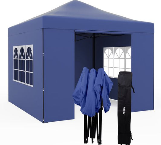 Niceey Party Tent - 3x3m - Pavillon - pliable et imperméable - Tente de réception avec parois latérales - Tente de jardin - Montage facile - Sac de transport à roulettes - Bleu foncé