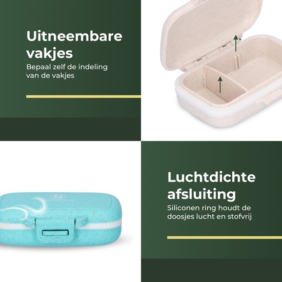 Boîte à pilules Gandria Lot de 4 - Boîte à médicaments avec 3 compartiments amovibles - Boîte de rangement en fibre Bio-Grain - Boîte à médicaments étanche - Boîte de rangement pour pilules et médicaments - Boîte à médicaments 12 compartiments