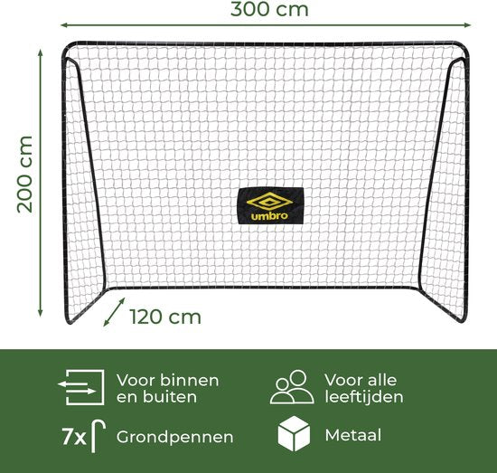 But de football Umbro - But de football 300 x 120 x 205 cm - Grand but de football - Jouet d'extérieur pour enfants et adultes - Montage rapide - But d'entraînement de football - Métal - Noir/Jaune