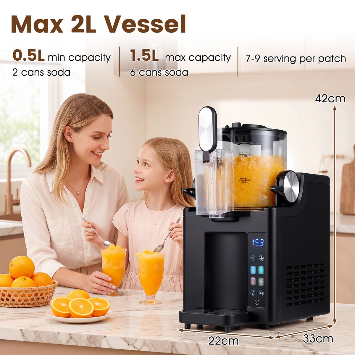 Machine à granités Coast - 1,5 litre - Commande tactile LED - Fonction d'auto-nettoyage - Noir
