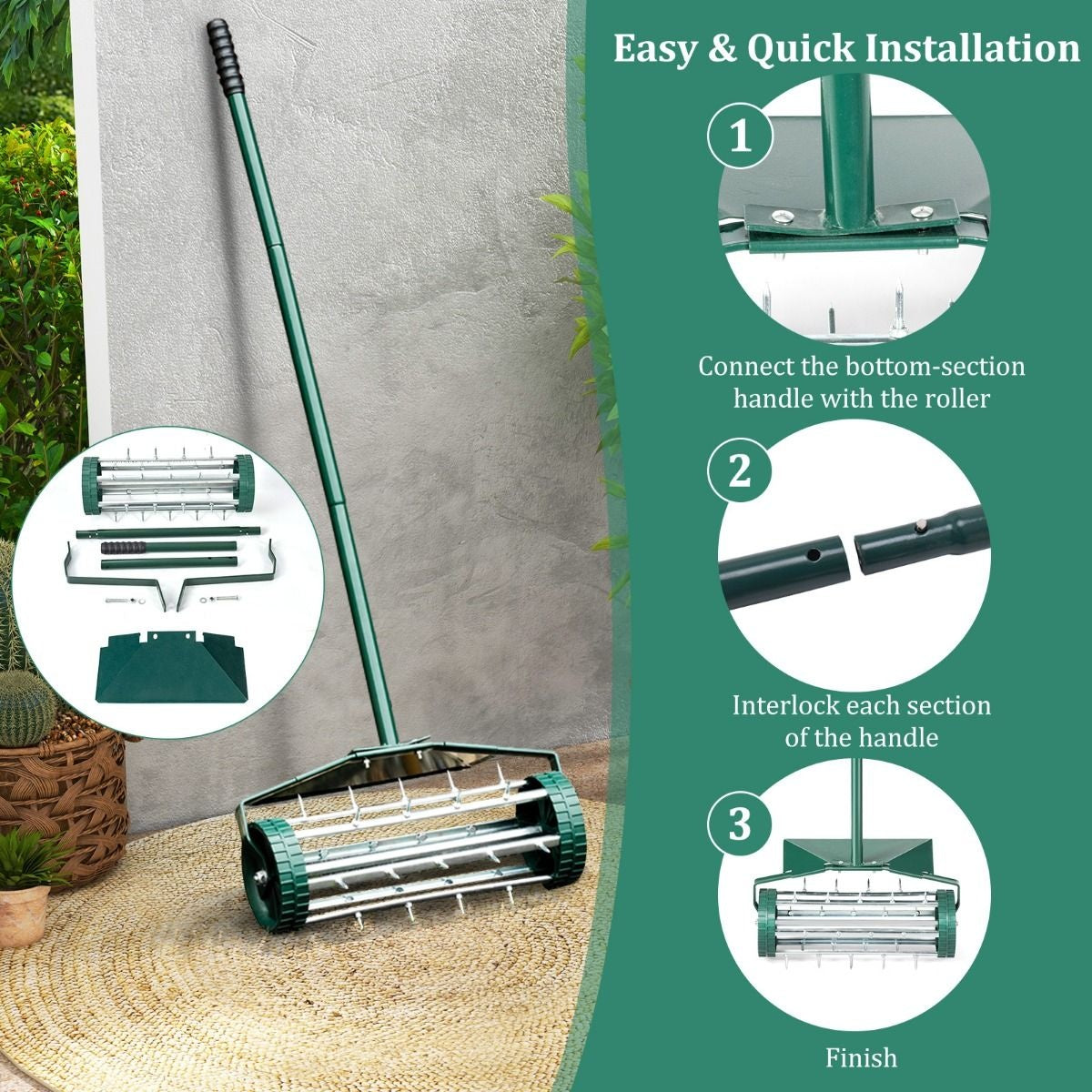 Coast Lawn Aerator Modèle à main - 46 cm - Avec manche long