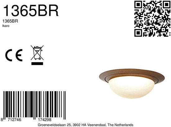 Plafonnier Steinhauer Ikaro 1365BR bronze Ø 24 cm - intensité réglable en 4 niveaux, adapté à un usage intérieur, en métal et verre de haute qualité