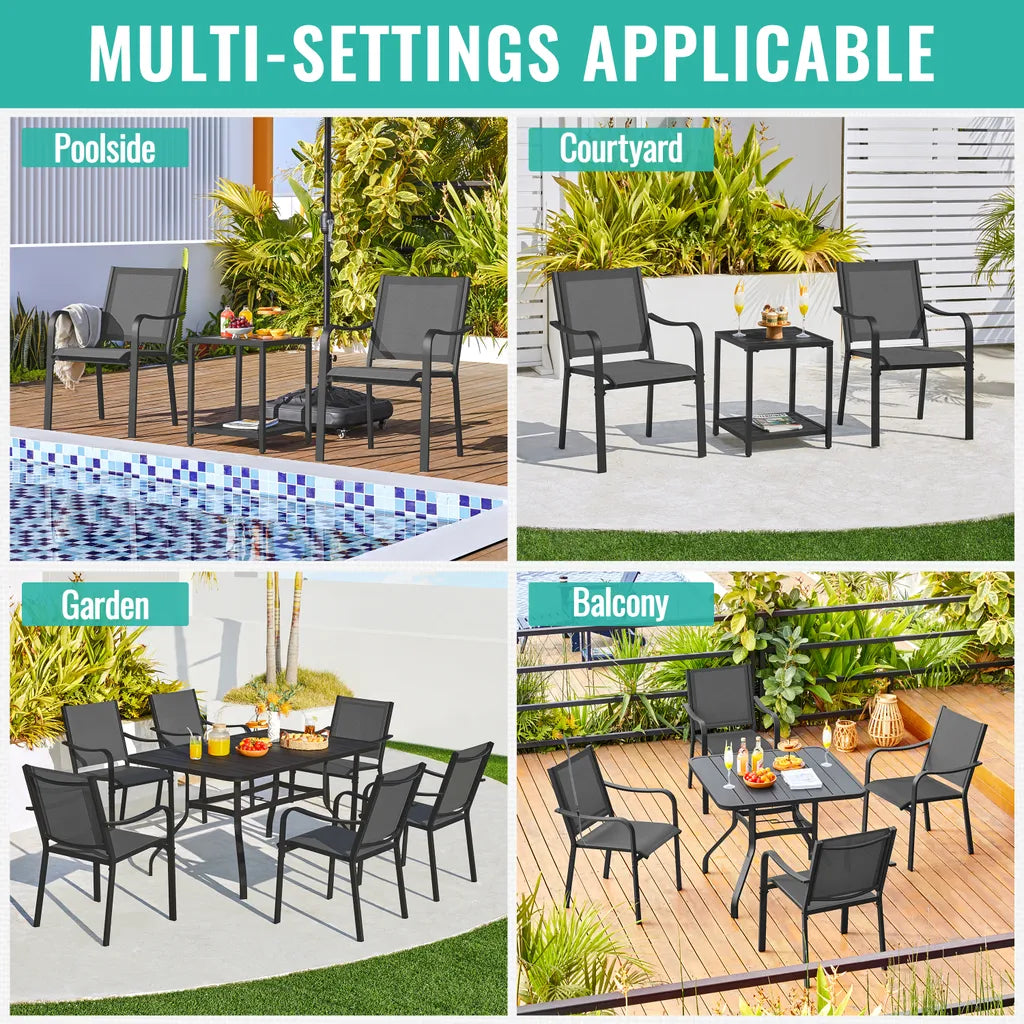 Yaheetech - Lot de 2 chaises de jardin empilables 56,5 x 67 x 86,5 cm - Gris - Chaises de salle à manger résistantes aux intempéries, supportant jusqu'à 136 kg