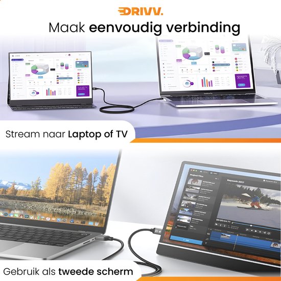 Drivv. Câble Premium Mini HDMI vers HDMI 2.1 - 8K 60Hz / 4K 120Hz Ultra HD - 1 mètre - Gris - Convient aux appareils photo, tablettes et ordinateurs portables