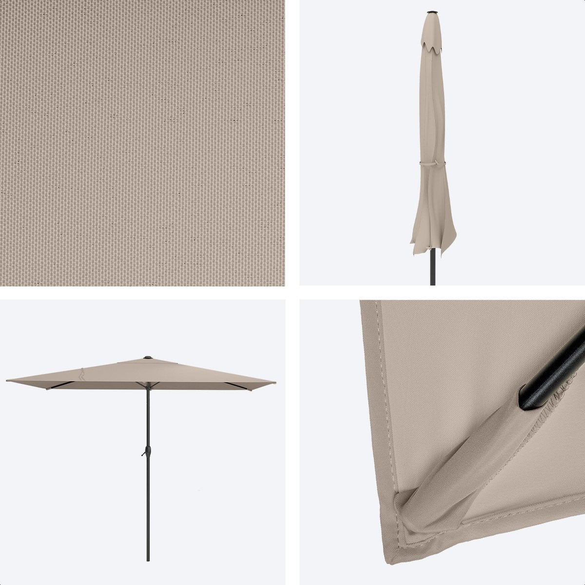 Parasol Lifegoods - 270x180cm - terasse et jardin -30° inclinable - imperméable - avec housse - Taupe