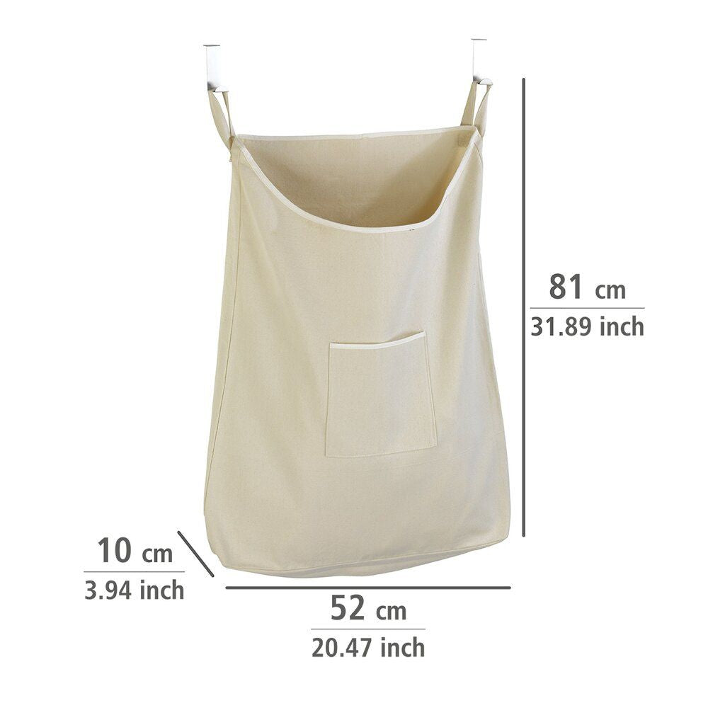 Panier à linge à suspendre Canguro de WENKO, beige - 65 L - Coton - Avec crochets en acier inoxydable