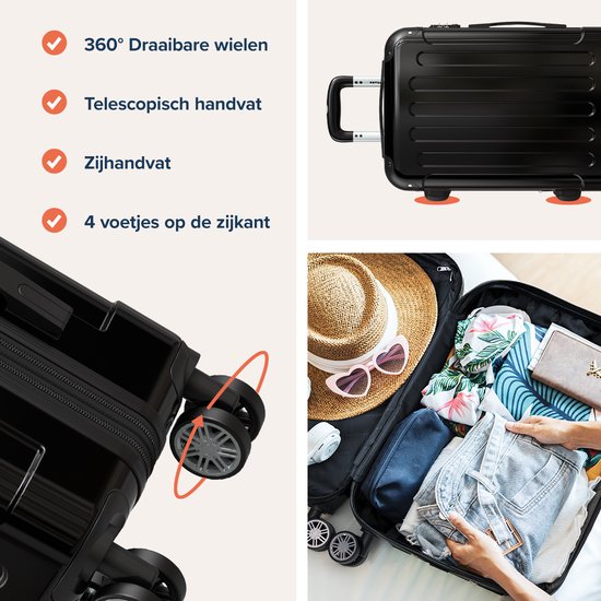 TRVLMORE Valise à main - 45L - Serrure TSA - Léger - Extensible - Trolley - 54x36x22cm - Noir