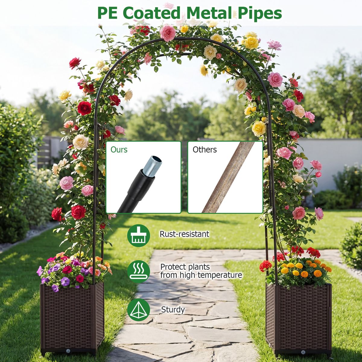 Arche de jardin Coast avec jardinières - système d'arrosage automatique - conception modulaire - noir - 230 cm