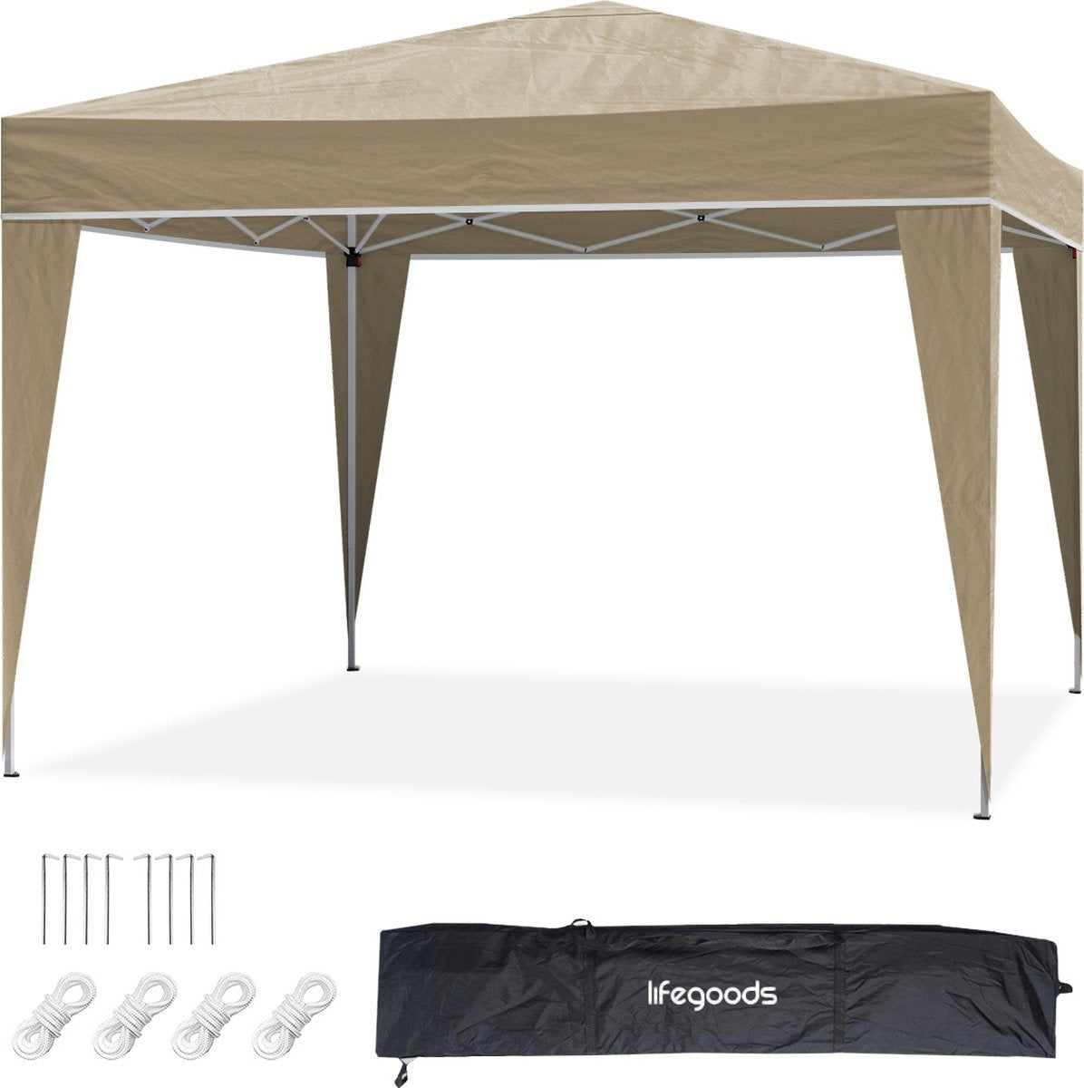 Tonnelle de jardin - LifeGoods - Pavillon - Tente de fête - 3x3 m - Montage facile - Pliable - Avec sac de transport - Beige