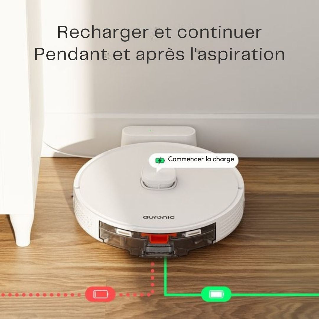 Robot Aspirateur Auronic - Avec fonction balayage - WiFi et App - Station de charge - Animaux domestiques - Navigation laser - Blanc