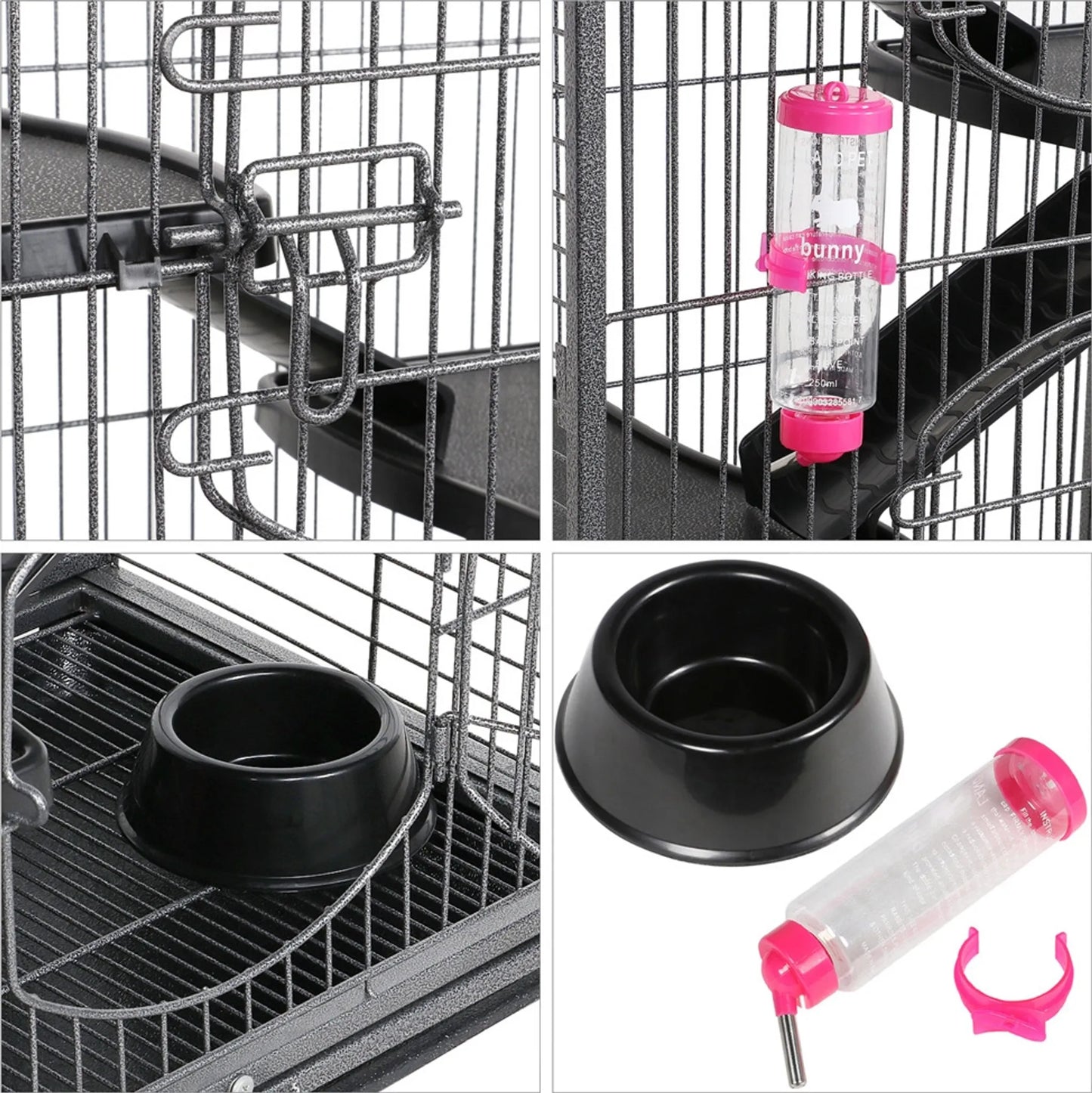 Yaheetech Cage pour rongeurs avec 3 étages - 64 x 43,7 x 131,2 cm - avec 5 rampes et base mobile et tiroir amovible - pour furet et chinchilla - métal noir