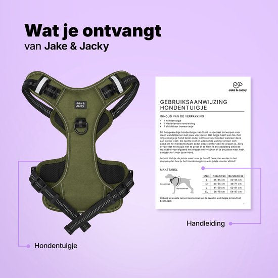Harnais pour chien Jake et Jacky - Harnais anti-traction - Harnais pour chien - Harnais en Y - Réfléchissant - Vert - Taille S