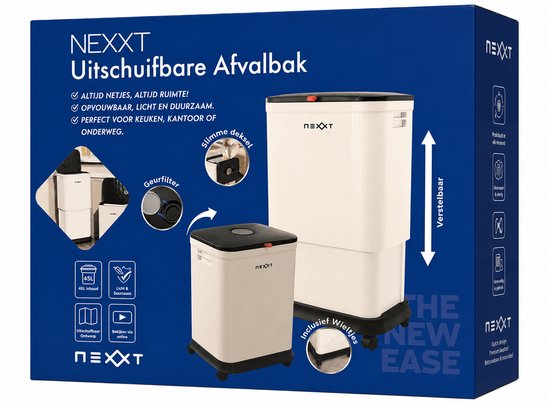 Poubelle réglable Nexxt - Poubelle - Bac à ordures - 25 L à 45 L - avec roulettes