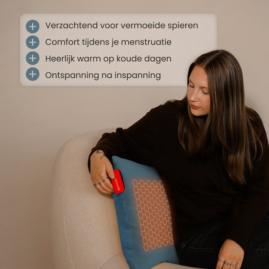 Auronic Heat Pillow - Classic - 45x45 - Sans fil - Rechargeable - Oreiller électrique - Infrarouge - Bleu