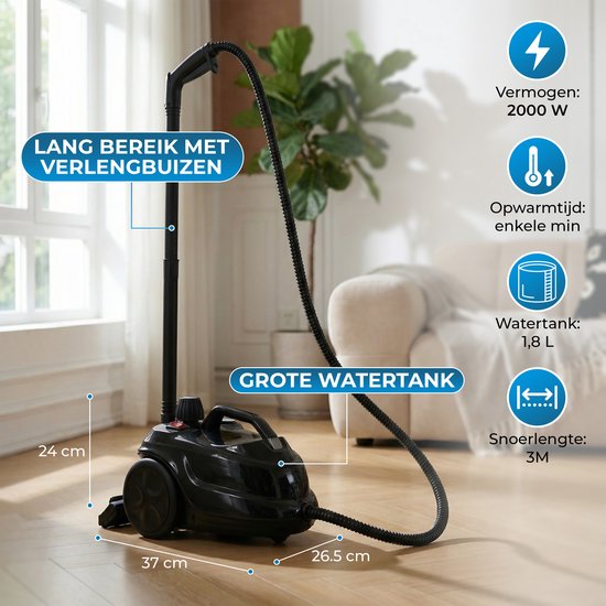 Powell Steam Cleaner - Nettoyeur de tapis - Nettoyeur à vapeur portatif - Nettoyeur de taches - Nettoyeur - Accessoires inclus - Pour sol, canapé, salle de bain, tapis et fenêtres - Noir