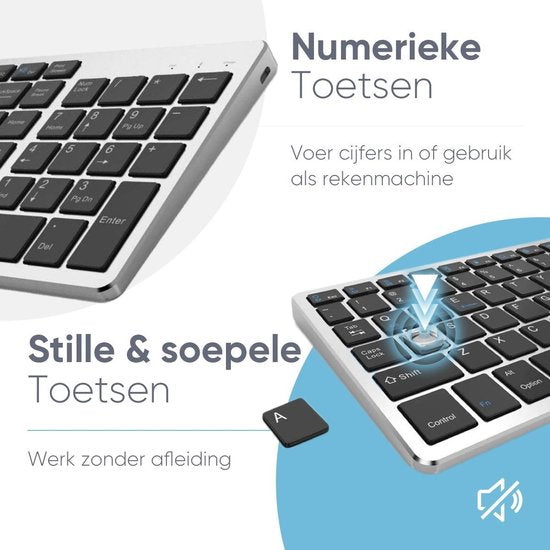Trendfield Wireless Keyboard - Clavier Bluetooth - Touches silencieuses - Rechargeable - Qwerty - Space Grey
