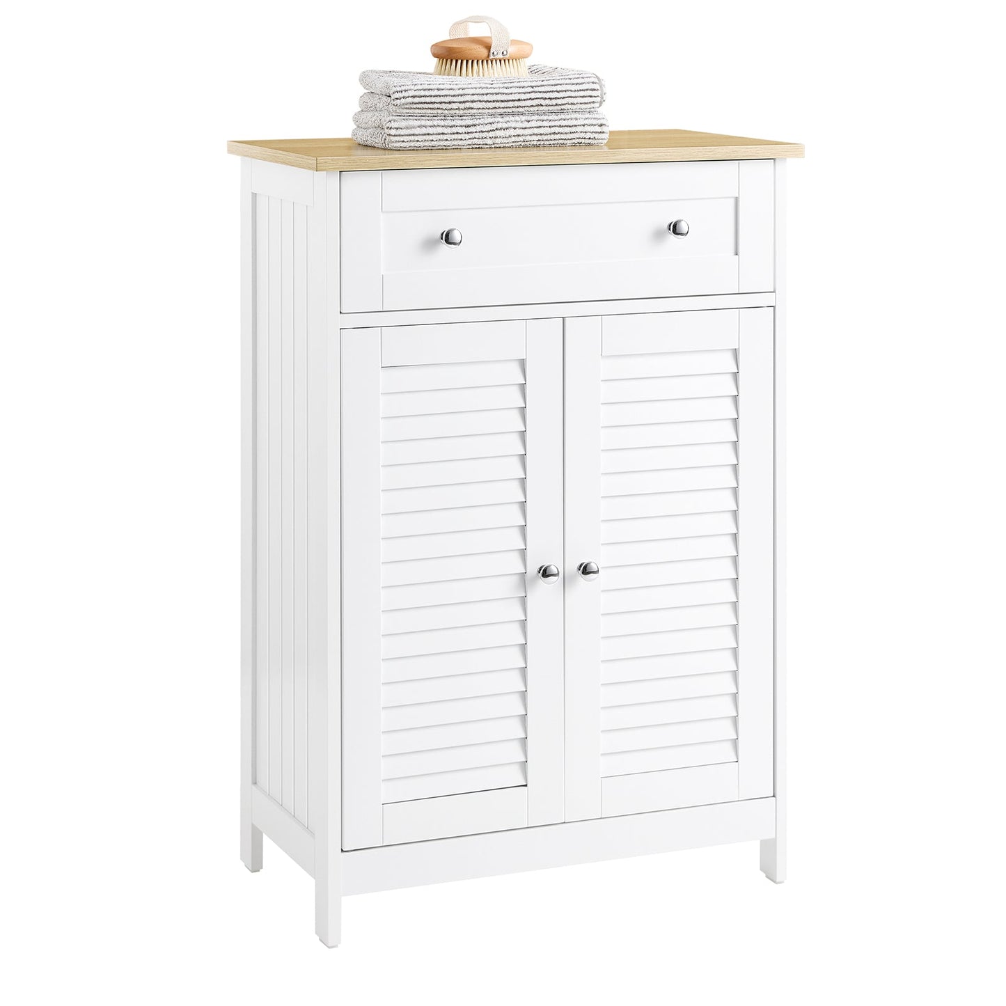 SoBuy FRG238-WN Armoire de toilette avec tiroir et portes - Blanc/Nature - 60x88x35 cm - Armoire de rangement polyvalente
