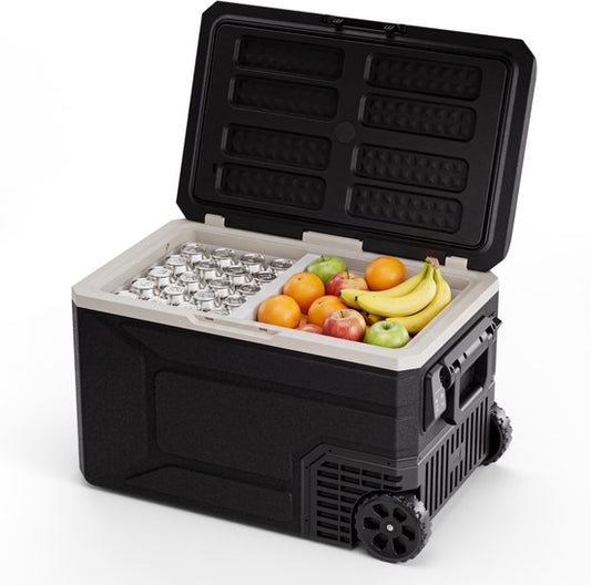 Glacière électrique Auronic - Compresseur - 64 L - 12 V et 240 volts - Réfrigérateur de camping - Glacière de voiture - Avec roulettes et poignée - Noir