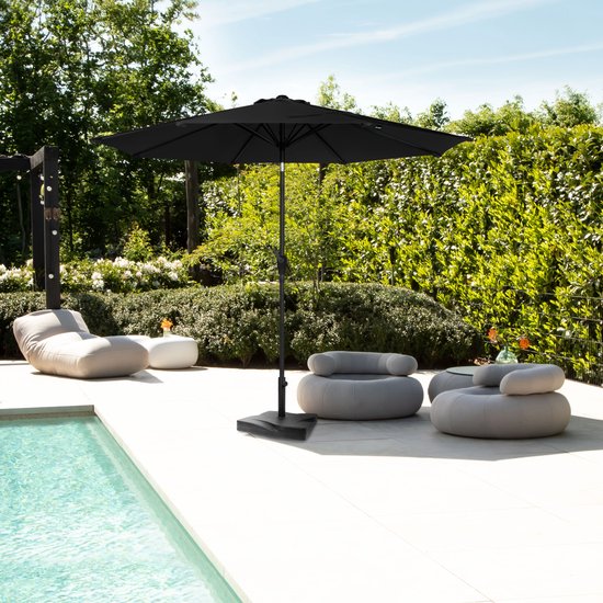 VONROC Premium Parasol à manche Recanati Ø300cm - Housse de protection incluse - Parasol rond - Inclinable - Toile résistante aux UV - Noir