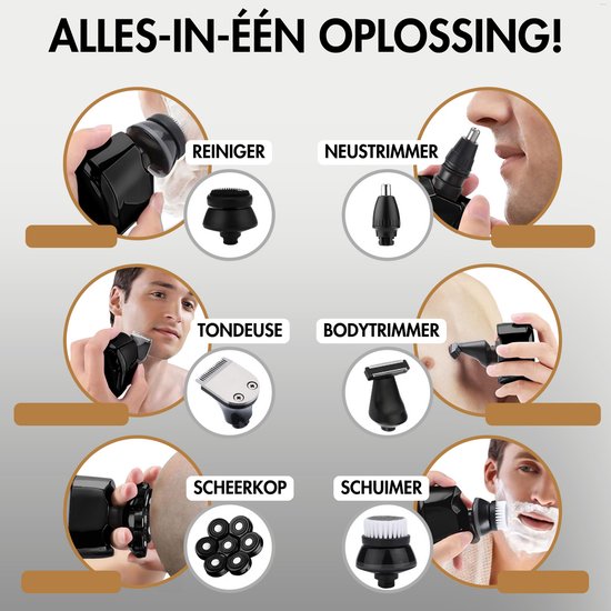 Rasoir 6-en-1 pour homme - Tondeuse - Tondeuse - Sansbeauté® SkullSharp PRO - Rasoir électrique pour le visage et la tête - Rasage de la tête - Wet & Dry - Chargement sans fil - Electrique