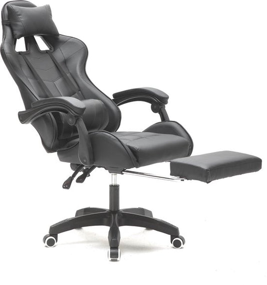 VDD Gaming - Chaise de jeu - Gaming - Chaise de bureau - Avec coussin de nuque et coussin de dossier réglable - Avec repose-pieds - Chaise de jeu en silicone - Chaise pivotante - Noir