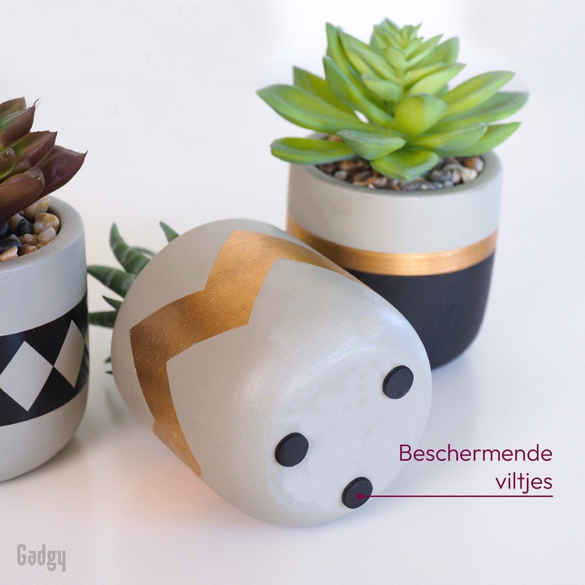 Gadgy Plantes Artificielles d'Intérieur - 3 pièces - Plantes de lard artificielles en pot de pierre - Fausses plantes - 13 à 16 cm