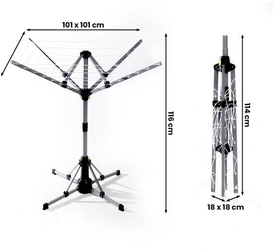Séchoir rotatif électrique Ezeespinner - Support de séchage pliable avec arrêt automatique - Capacité jusqu'à 25 KG - Télécommande - 10W - noir