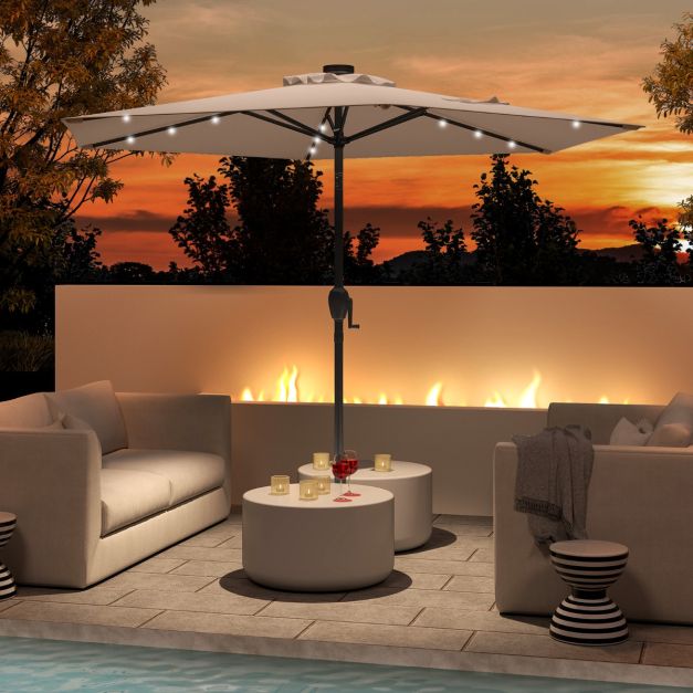 Parasol de terrasse robuste avec éclairage LED 230 cm - Marron - Inclinable avec Manivelle et Ventilation
