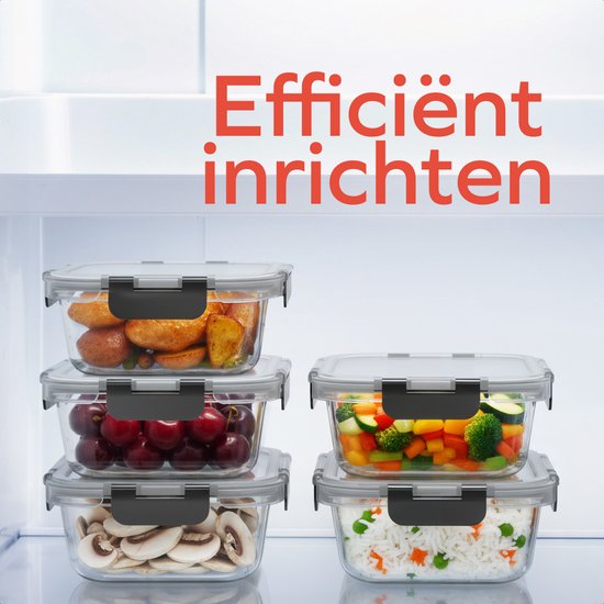 KitchenBrothers Meal Prep Trays Set - With Separation - Glass Food Storage Trays - Two Compartments - Airtight - BPA Free - Freezer Trays - Storage Trays - 5L - Glass - 5 Pieces