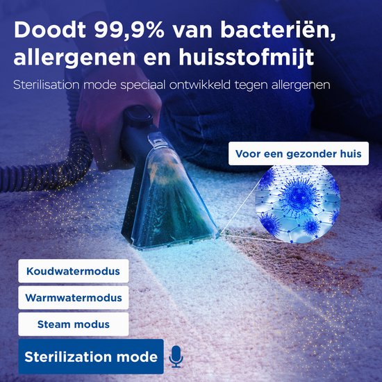 Nettoyeur de moquette Qclean® GO+ 1800 W - Nettoyeur vapeur et détachant tout-en-un - Pour moquettes, meubles, cuisine et salle de bains - Autonettoyant - Nettoyeur de fauteuils - Nettoyeur de canapés - Appareil de nettoyage - Aspirateur à eau - Produit d