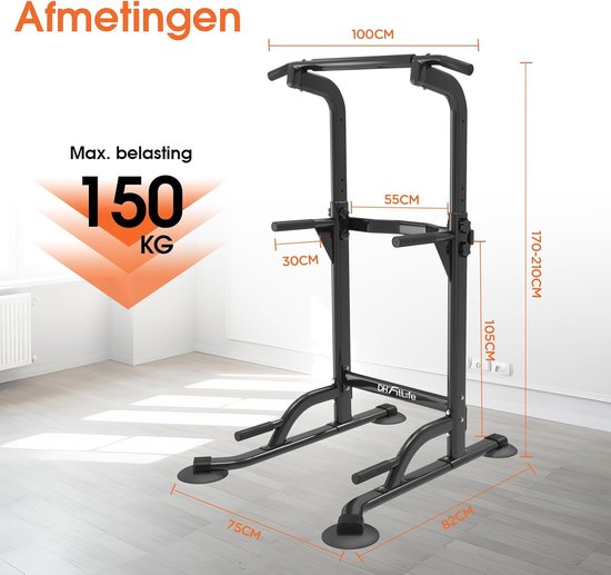 DH FitLife Power Tower Dip Station | pull-up bar freestanding | dip bars back trainer | power station strength tower | fitness station | power rack for home gym | strength training for home