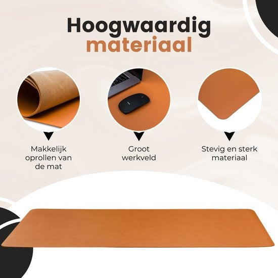 WURK Tapis de bureau professionnel en cuir synthétique - Organisateur de bureau - Accessoires de bureau - Tapis de souris XXL - Inclut un clip pour câble - 90x45 - Marron