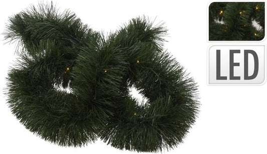 Guirlande verte avec 26 lumières Led - blanc chaud - guirlande de Noël -270 cm - fonctionne avec des piles