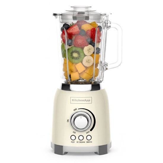KitchenApp Retro Blender 1.5L - Cruche en verre - 800W - Glace pilée, Smoothie & Pulse - Beige