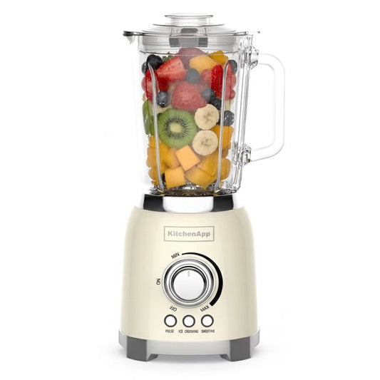KitchenApp Retro Blender 1.5L - Cruche en verre - 800W - Glace pilée, Smoothie & Pulse - Beige