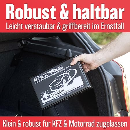 HELDENWERK Car first aid kit 2026 Utilisation et testé dans toute l'Europe (conformément à la circulation allemande) - Trousse de premiers secours Trousse de premiers secours certifiée DIN 13164 - Sac de premiers secours - Noir