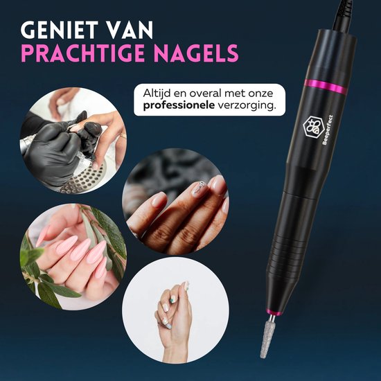 Beeperfect® Lime à ongles électrique - Routeur d'ongles - Ensemble manucure et pédicure - 12 embouts et 60 rouleaux de ponçage - 4 accessoires supplémentaires - Noir