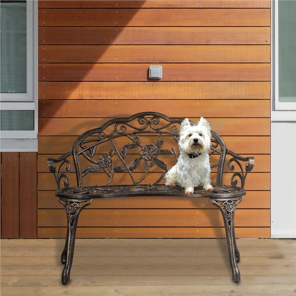 Banc de jardin Yaheetech 99,5 x 57 x 78,5 cm - Bronze - Banc de jardin vintage en métal avec motif de roses