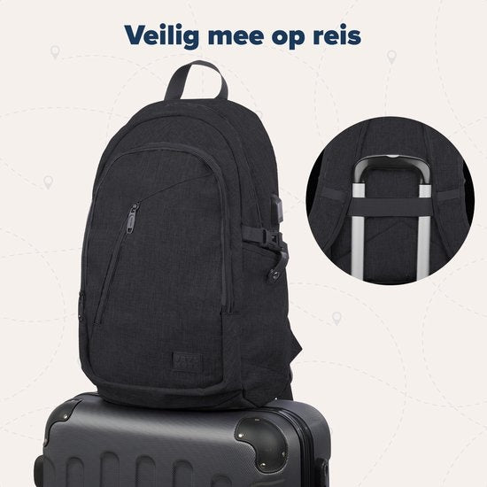 TRVLMORE Sac à dos - 25L - 15.6 inch - Sac à dos pour ordinateur portable - Sac d'école - Unisex - Splashproof Black