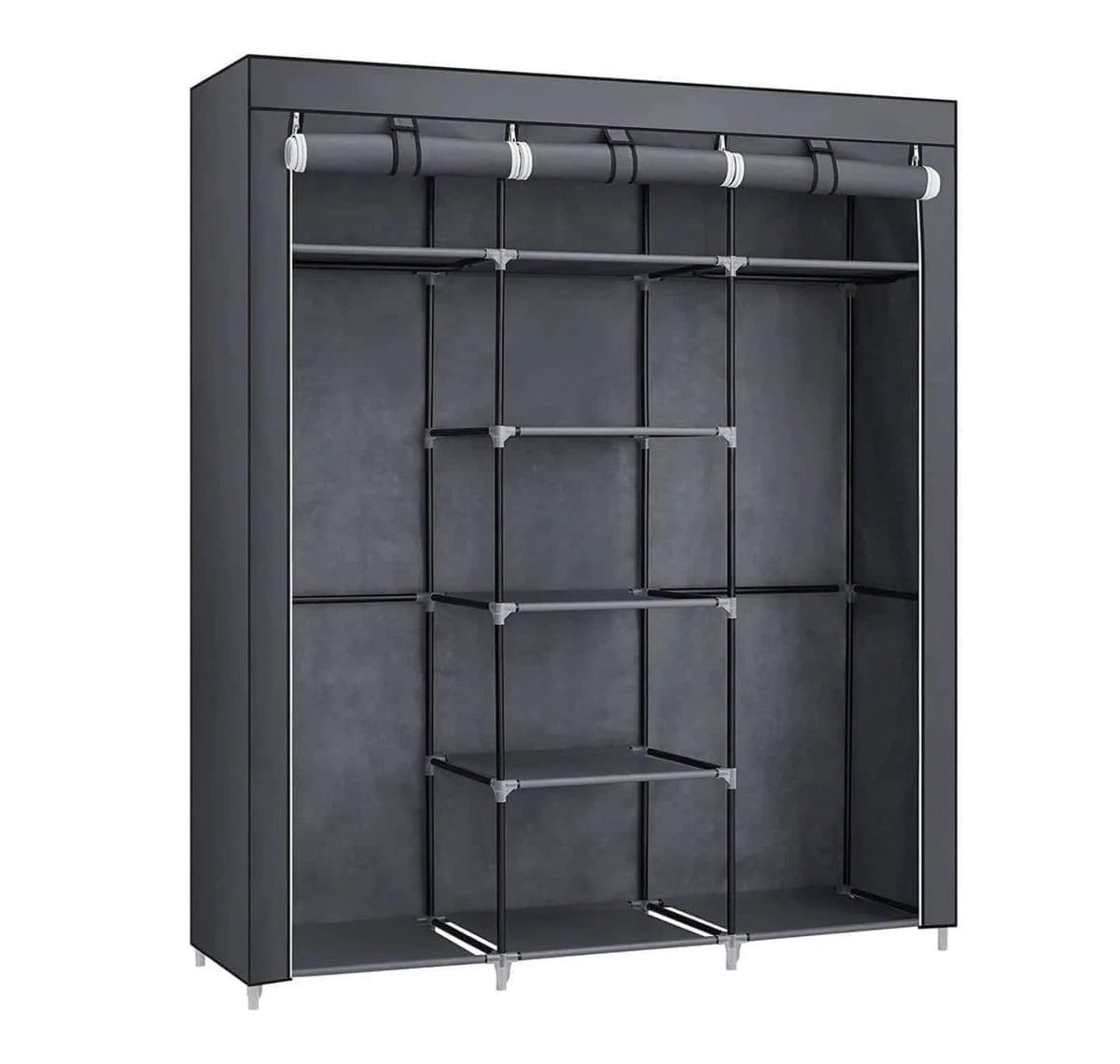 Armoire à linge 150 x 175 x 45 cm - Grise - 2 tringles à vêtements - Étagères - Pliable