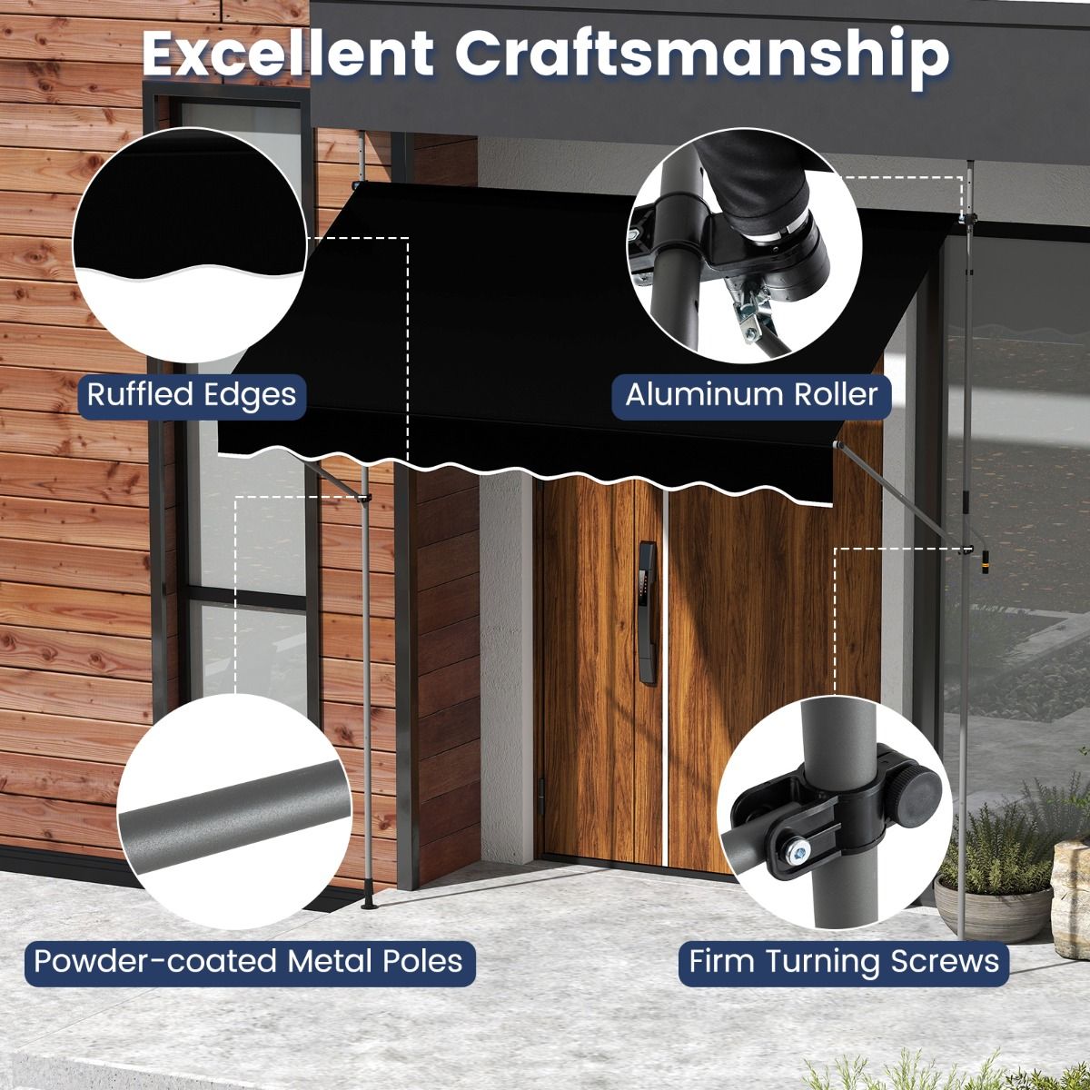 store coast clamp - 250 cm x 120 cm - Hauteur réglable 210-300 cm - Noir - Contrôle manuel & résistant aux UV