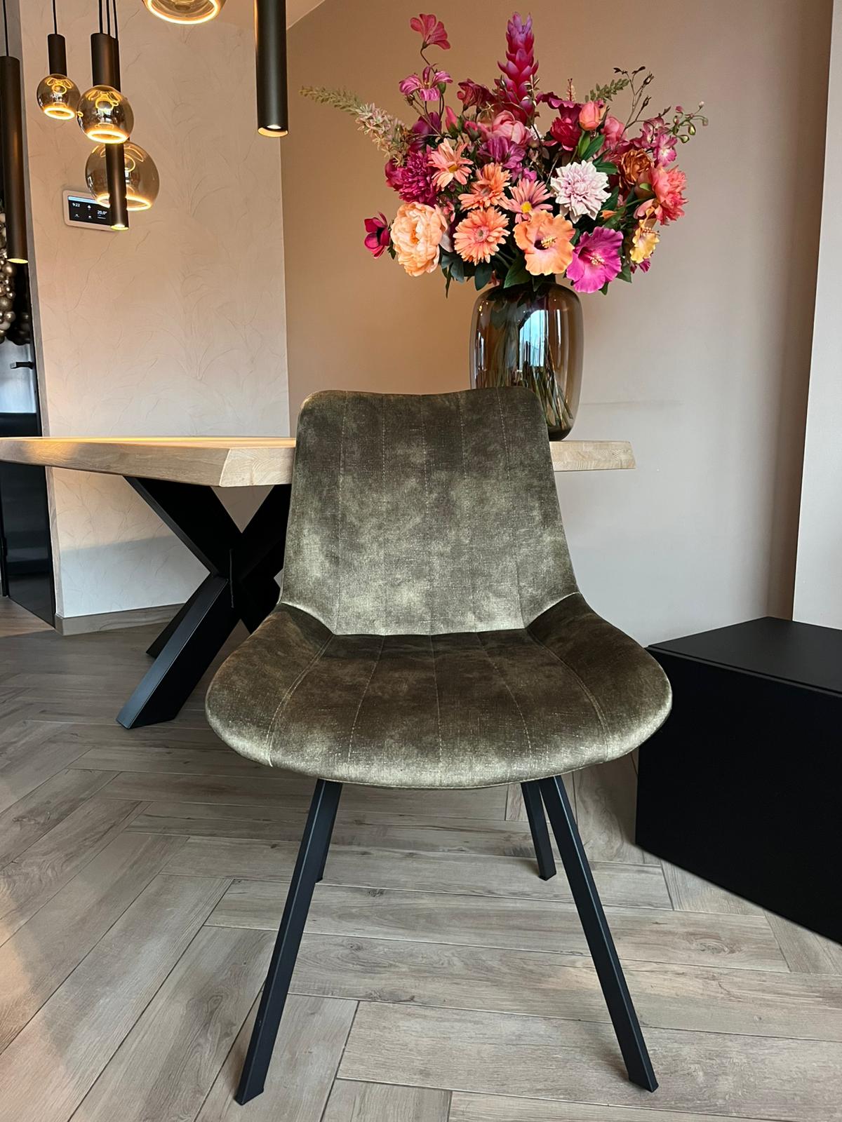 Furniture31 Riva Chairs Dining - Duopack - Luxe Velvet - Metal Frame - Green