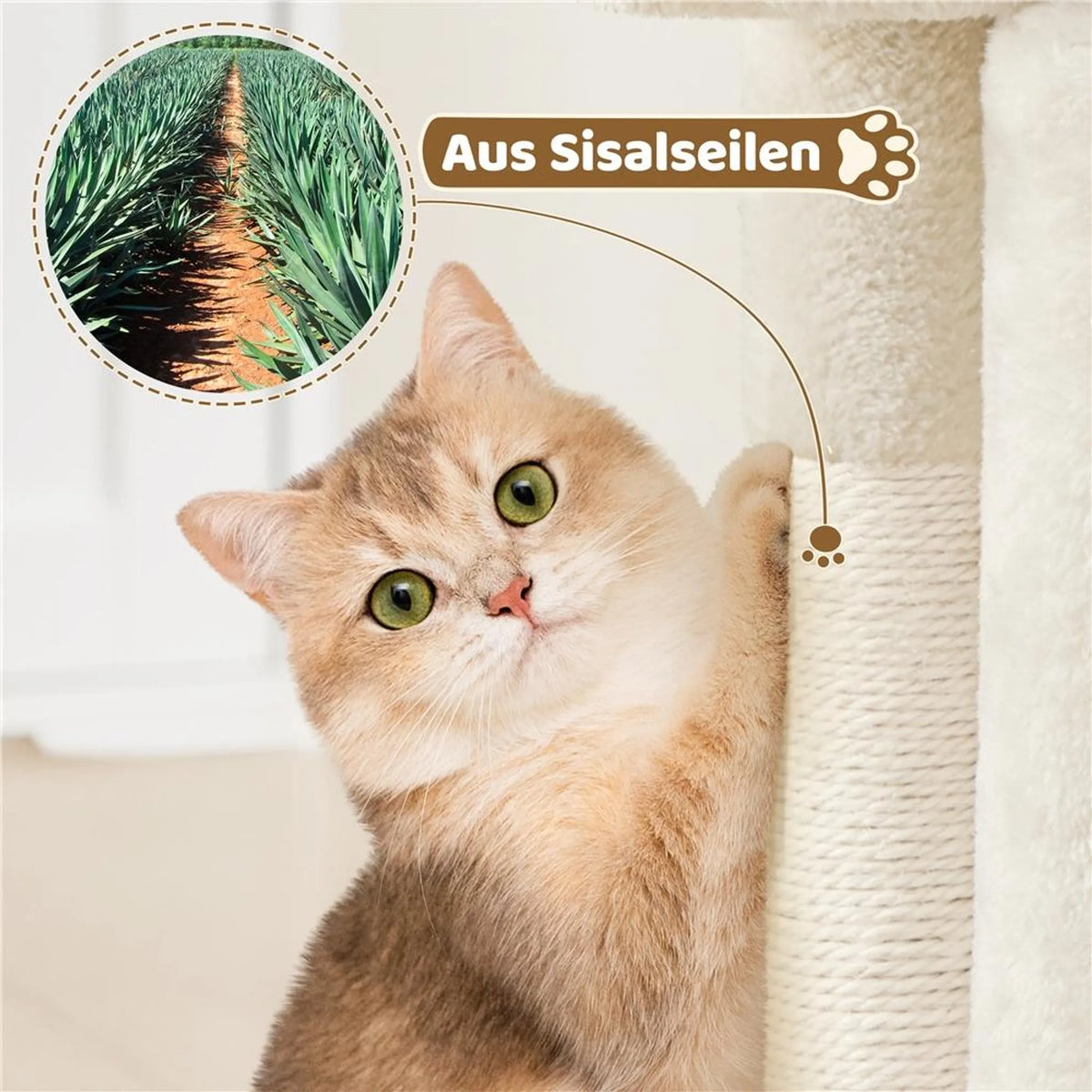 Arbre à chat Yaheetech - Beige - 40,5 x 40,5 x 59 cm - Abri pour chat, poteaux en sisal et balle à jouer